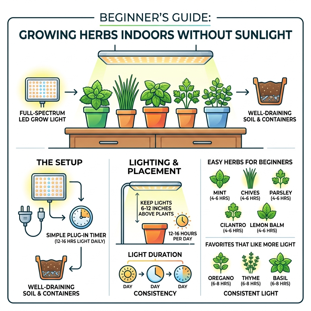 Beginner's guide to growing herbs indoors without sunlight using LED grow lights - growing herbs indoors without sunlight Beginner's guide to growing herbs indoors without sunlight using LED grow lights - growing herbs indoors without sunlight