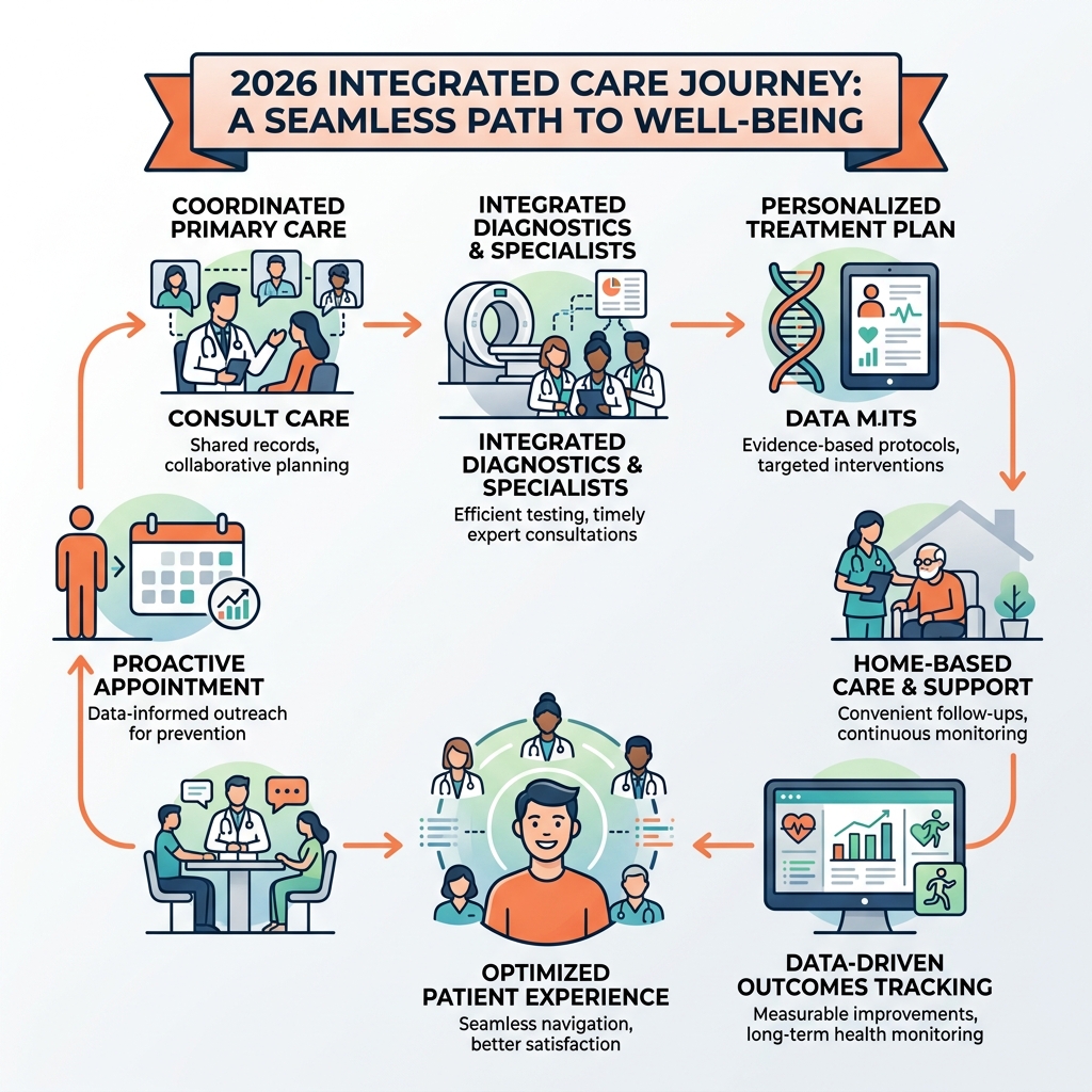 explaining the 2026 patient journey through integrated care networks - healthcare solutions infographic