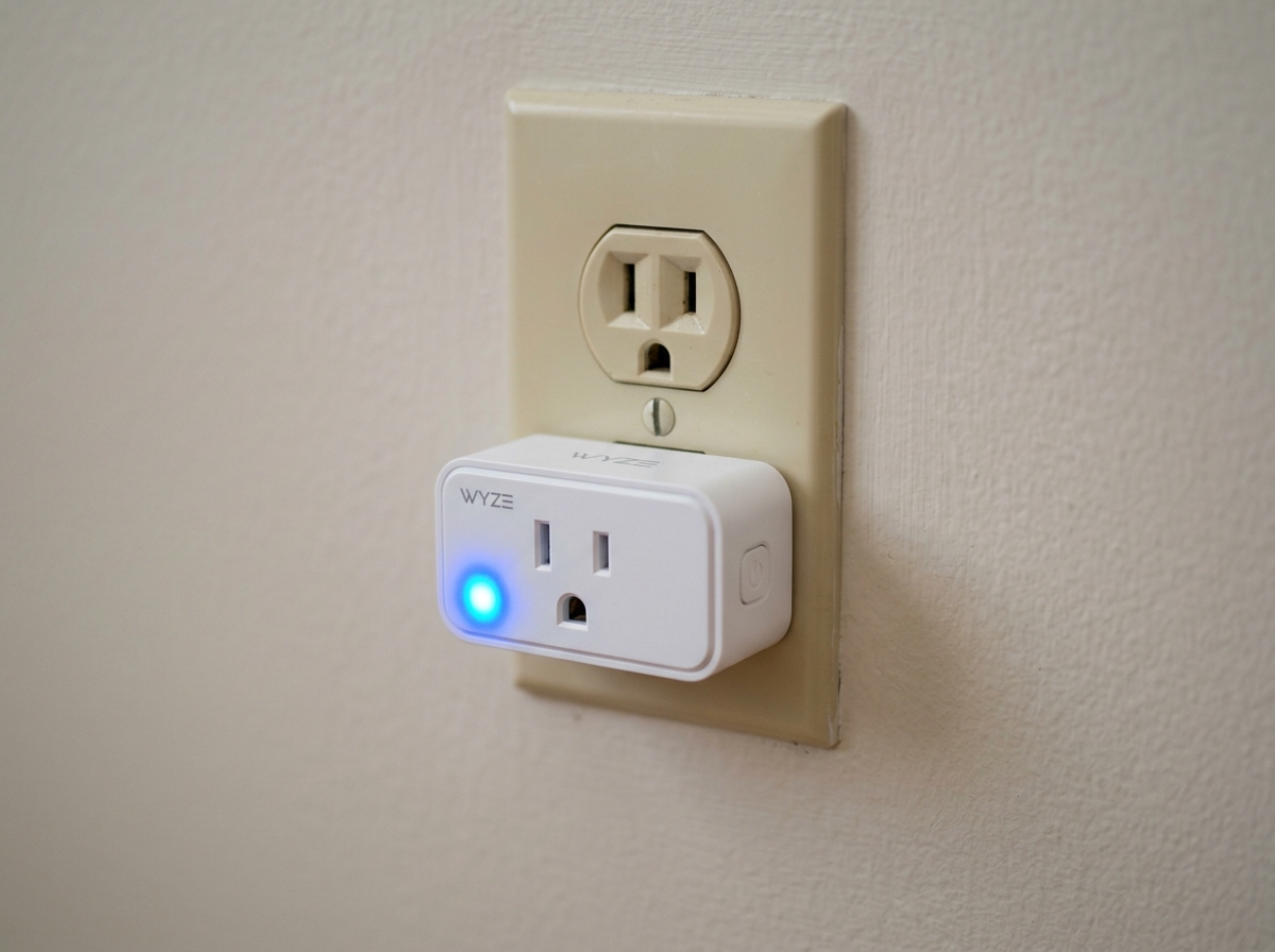 Smart plug with a blinking LED indicator ready for pairing - smart plug setup
