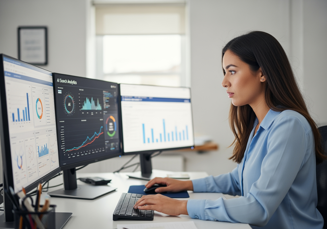 Marketer analyzing AI search data - AI search optimization