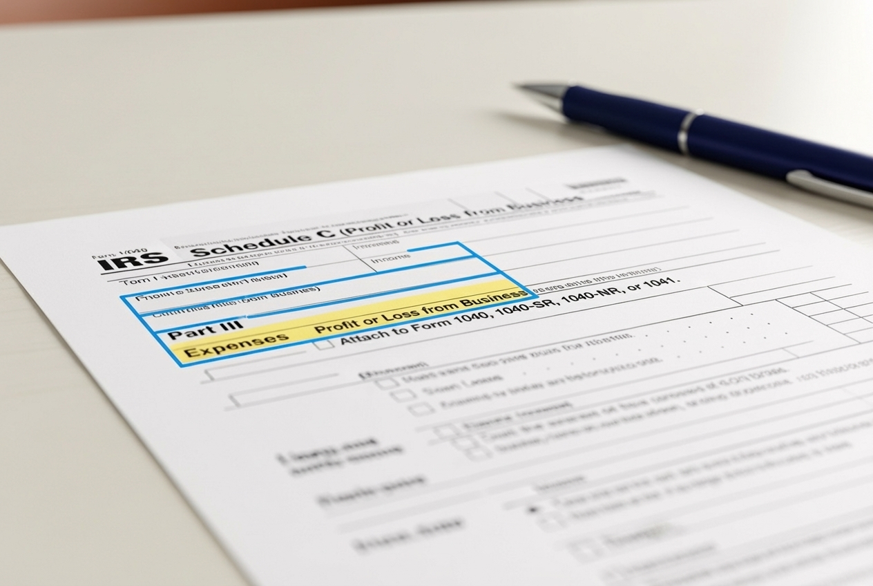 blank Schedule C form with Parts I and II highlighted - contract labor schedule c