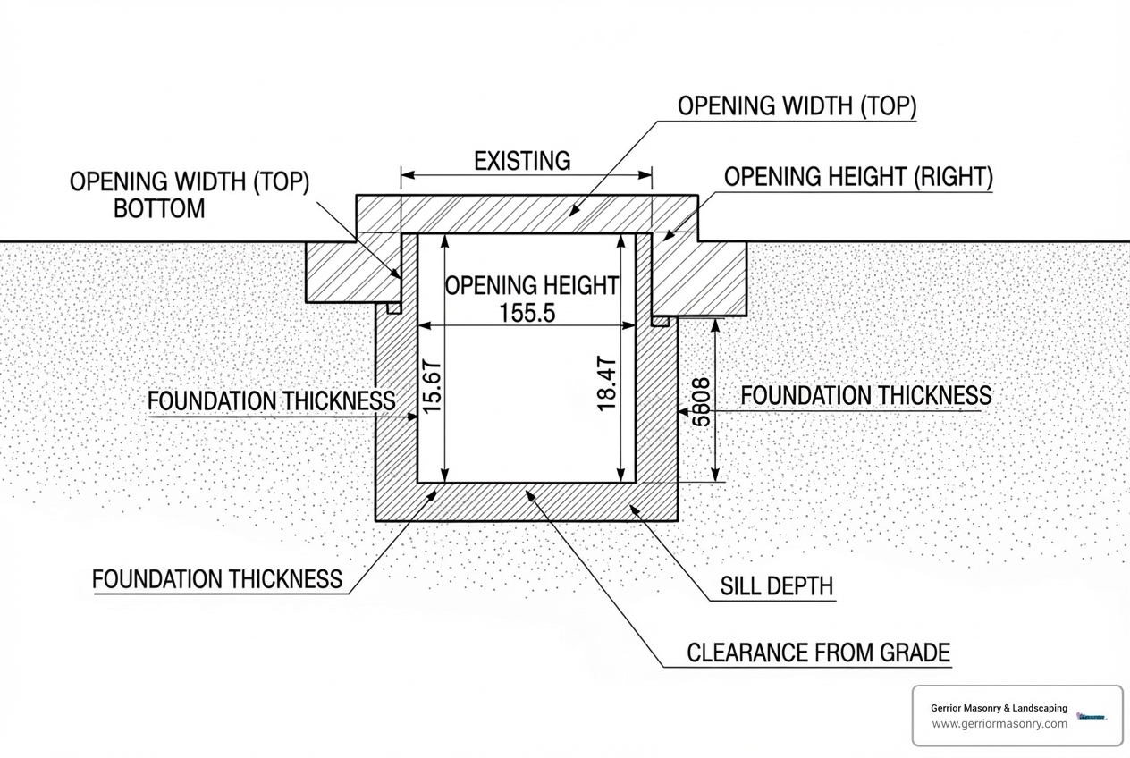 Diagram showing where to measure on a foundation for a cellar door - basement cellar door replacement