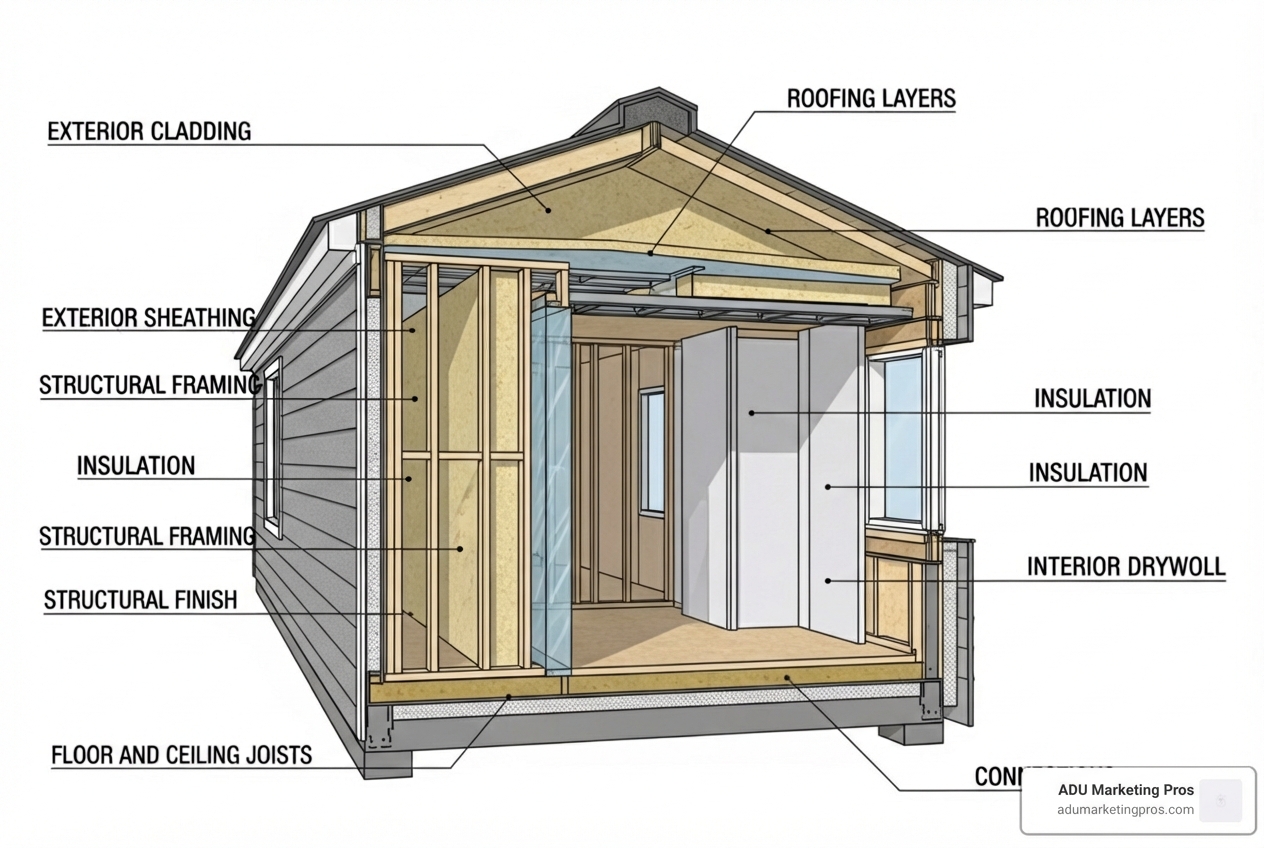 cross-section diagram of a prefab unit, showing the insulated panels, interior finishes, and key structural components - prefab mother in law suite cross-section diagram of a prefab unit, showing the insulated panels, interior finishes, and key structural components - prefab mother in law suite