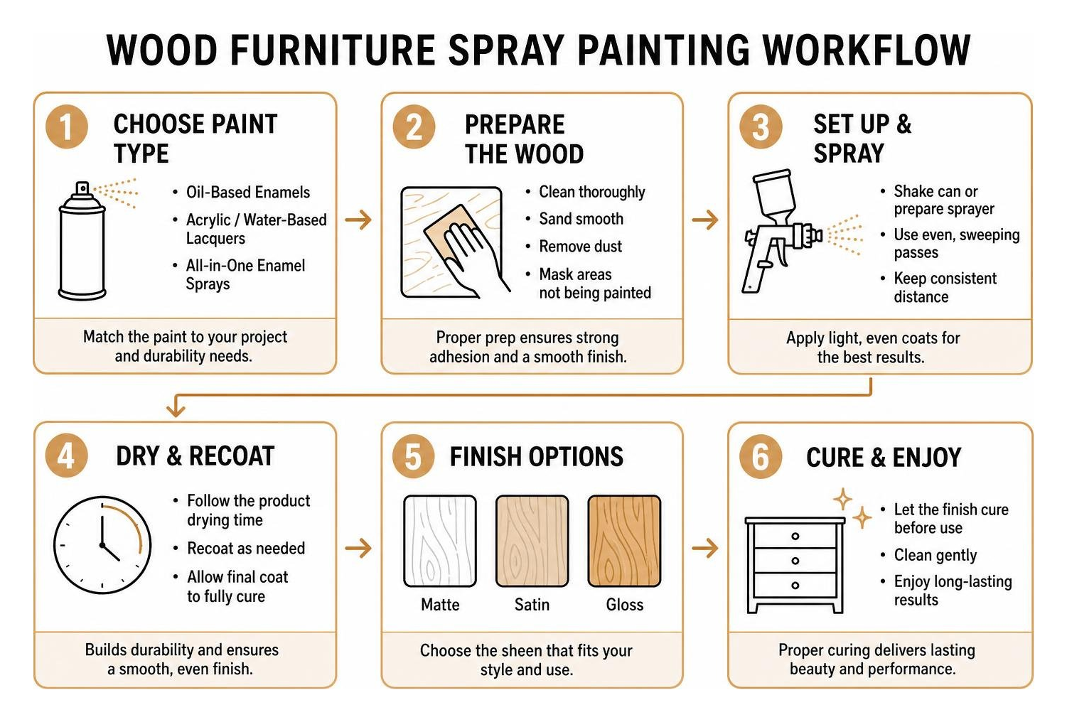 Wood furniture spray painting workflow