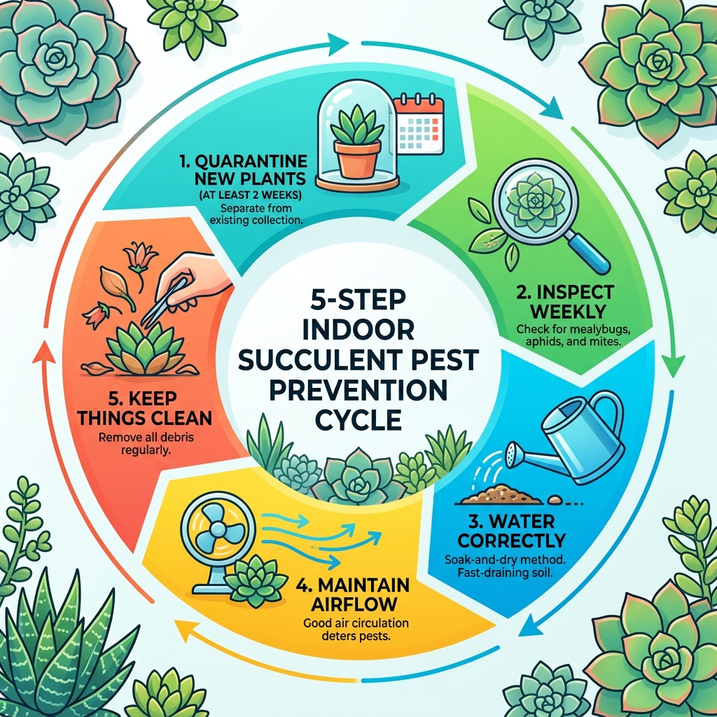 5-step indoor succulent pest prevention cycle infographic - indoor succulent pest prevention infographic 