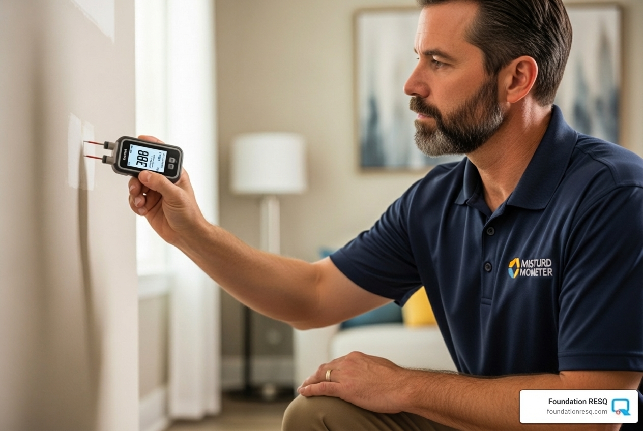 professional inspector using a moisture meter on a wall - how do you test for mold in your home