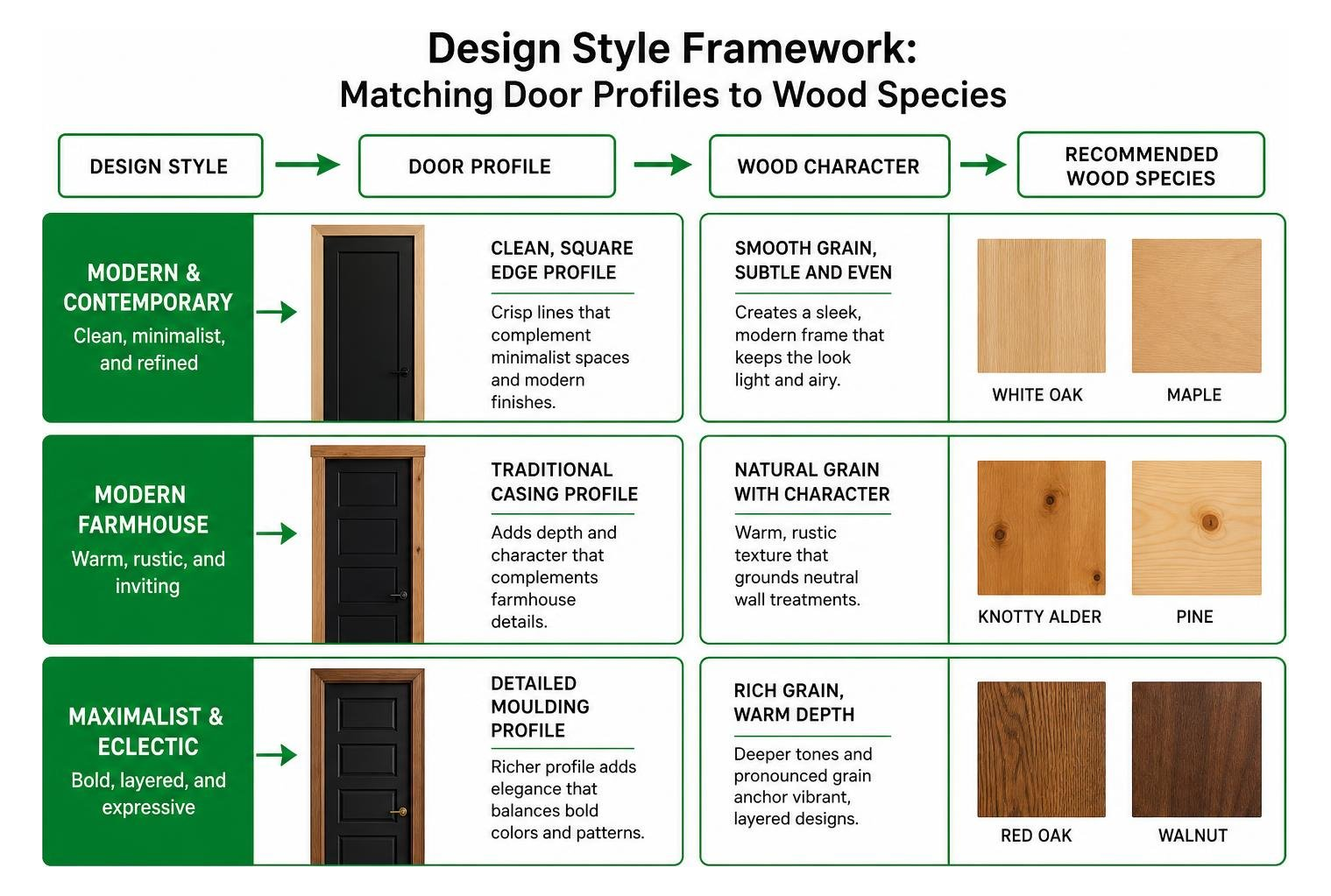 Design style framework matching door profiles to wood species