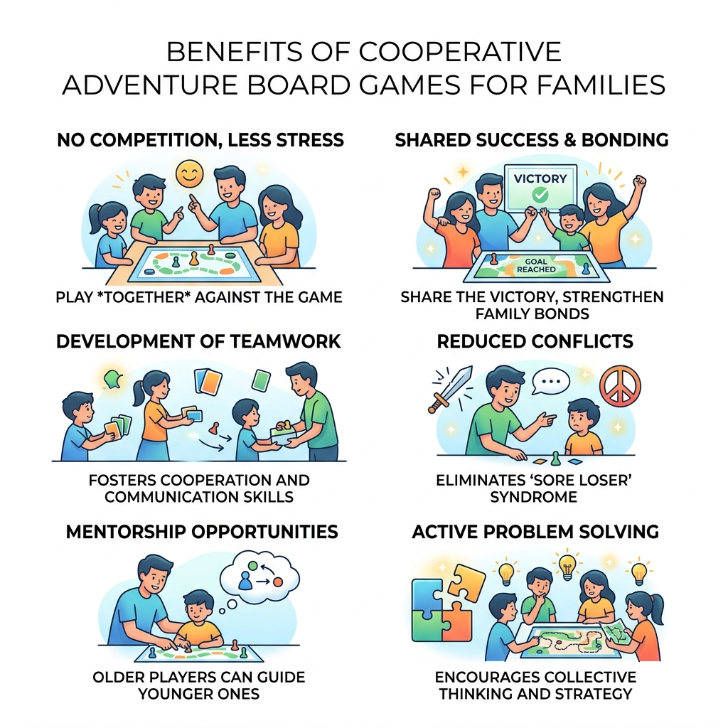 Benefits of cooperative adventure board games for families infographic - family adventure board games infographic 