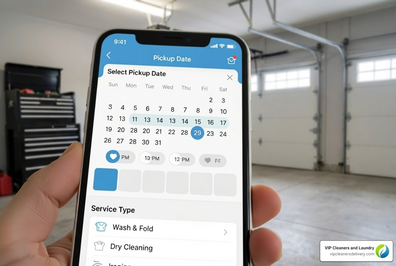 smartphone showing laundry service app scheduling screen - home pickup laundry service near me