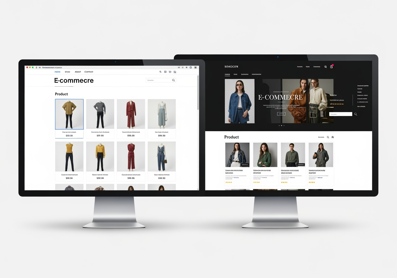 side-by-side comparison of a standard theme vs. a custom-designed Shopify Plus store - shopify plus development company