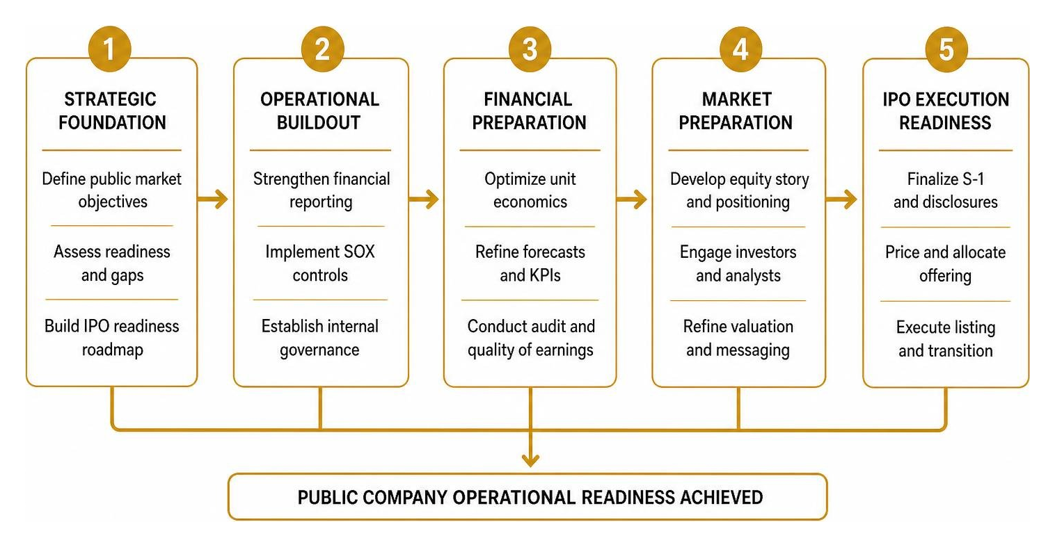 Process sequence for achieving public company operational readiness Process sequence for achieving public company operational readiness