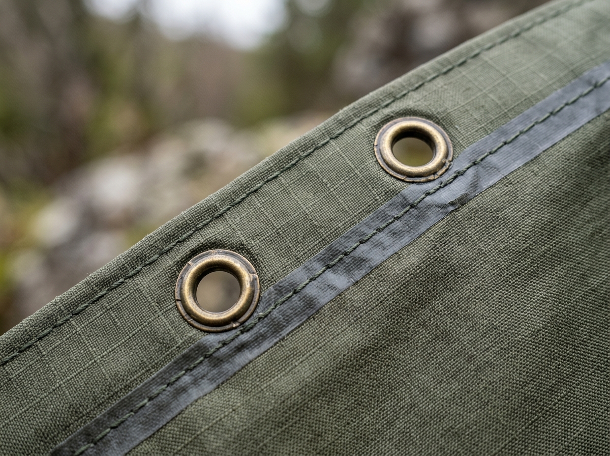 Close-up of poncho grommets and reinforced seams for durability - cheap poncho for outdoor adventures