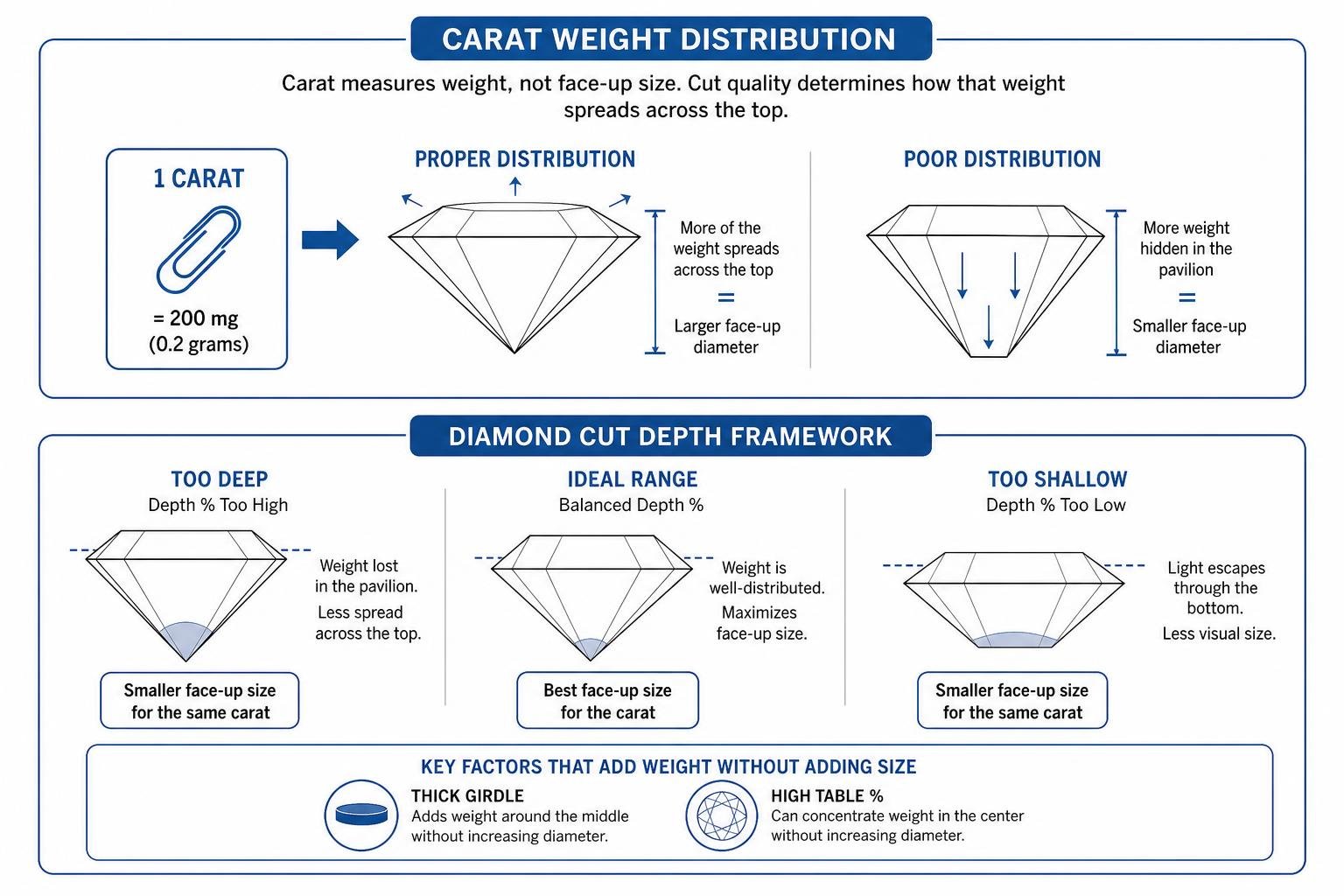 Carat weight distribution and diamond cut depth framework Carat weight distribution and diamond cut depth framework