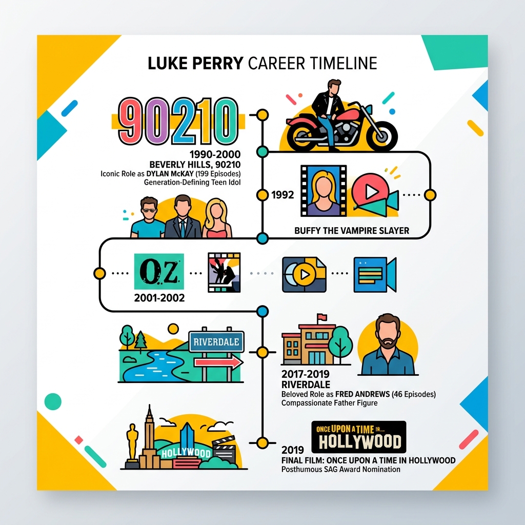 Luke Perry career timeline from Beverly Hills 90210 to Riverdale and final film - luke perry infographic Luke Perry career timeline from Beverly Hills 90210 to Riverdale and final film - luke perry infographic