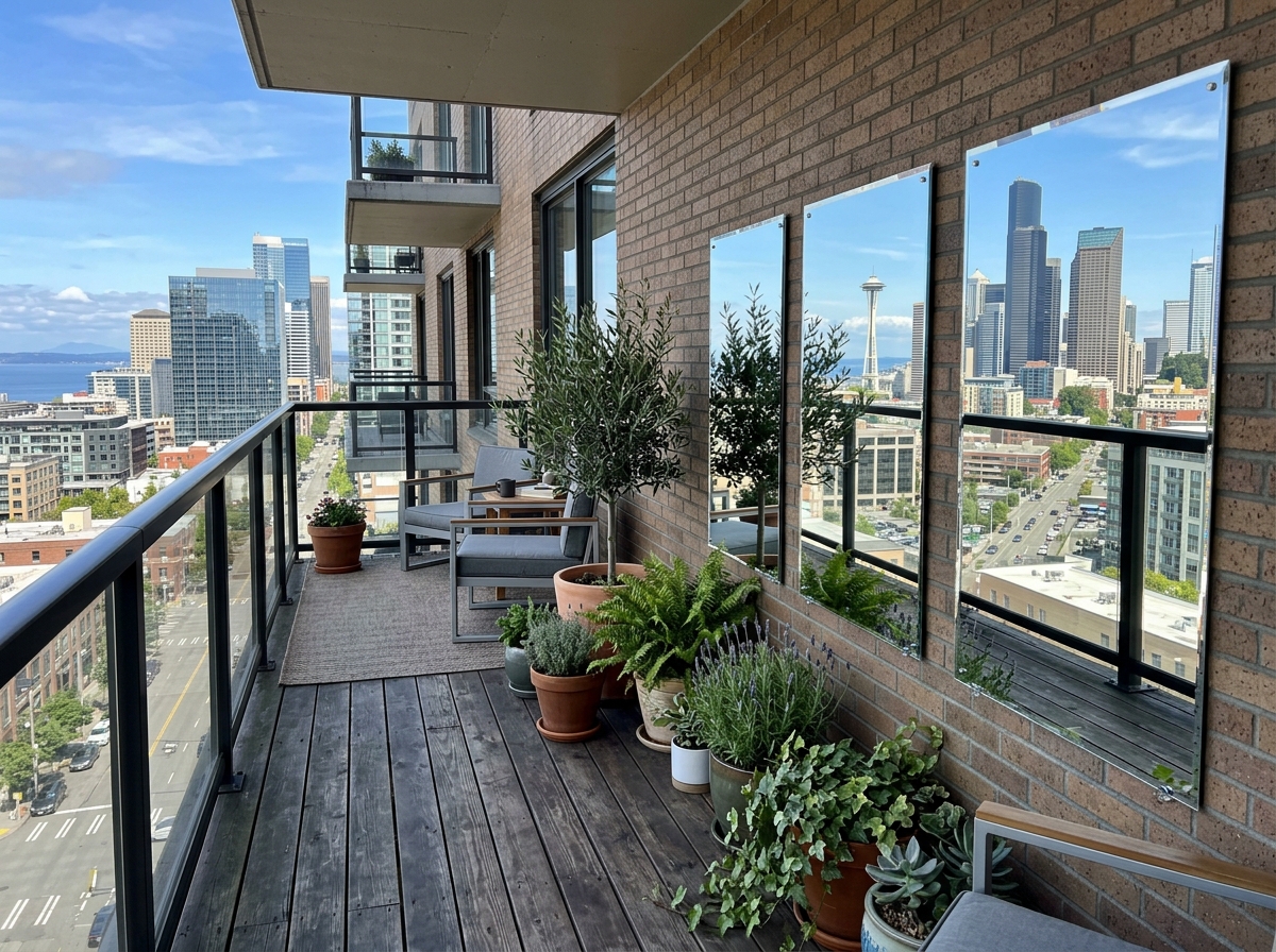 weatherproof acrylic mirrors on a modern balcony - small balcony wall mirror