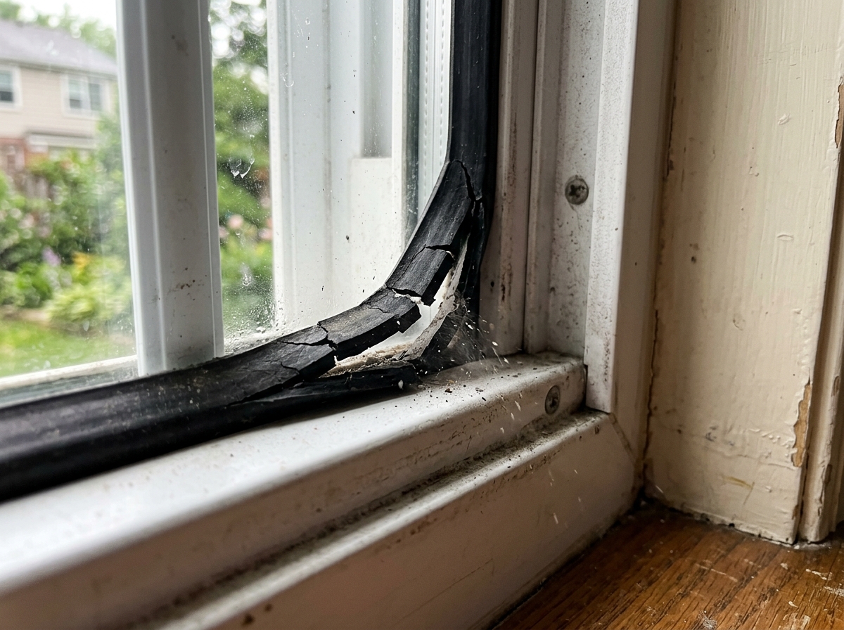 cracked window seal allowing air infiltration - draft from window frame