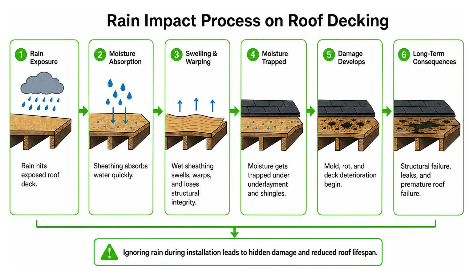 Rain impact process on roof decking