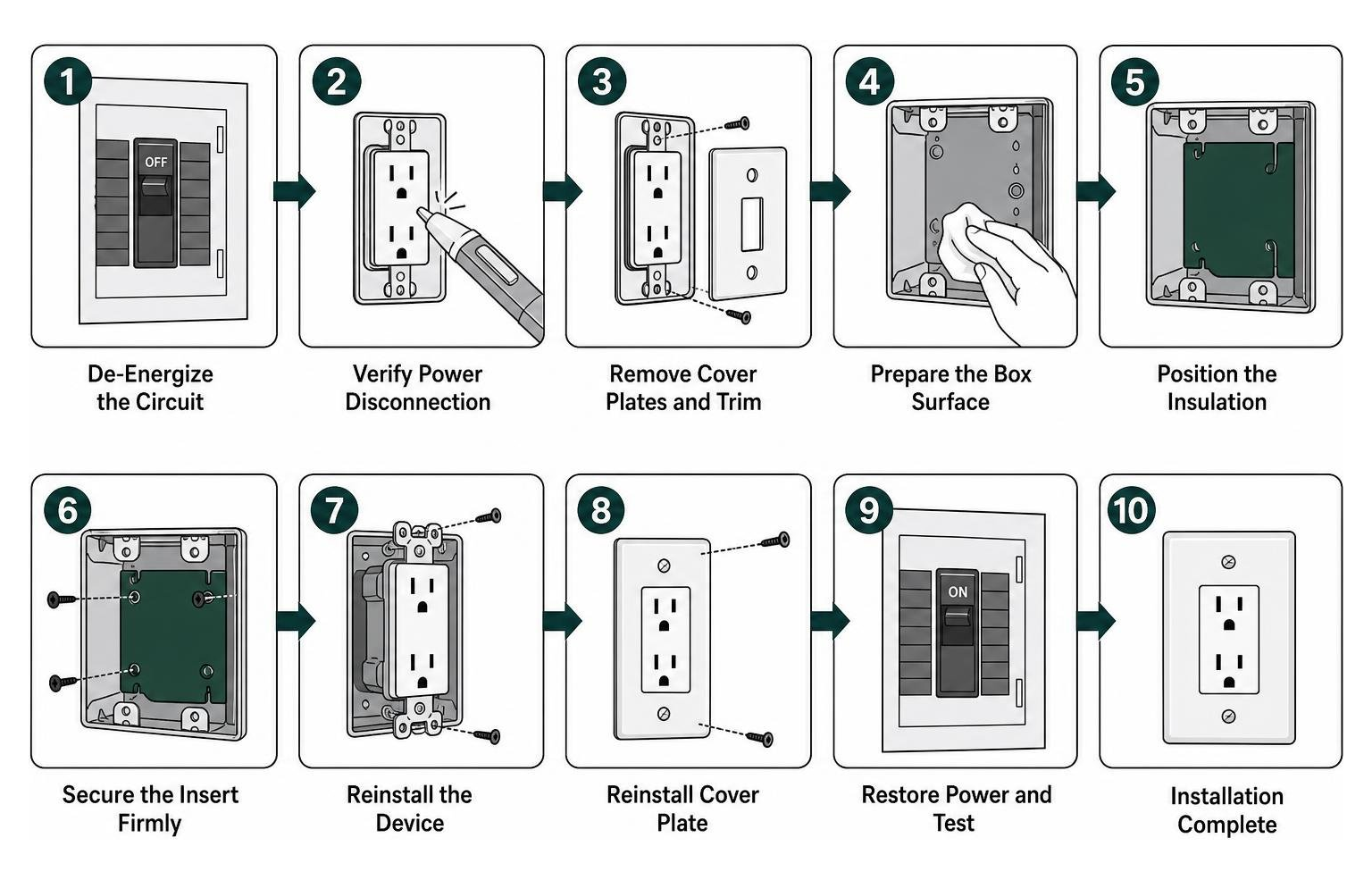 step-by-step installation sequence for electrical box insert