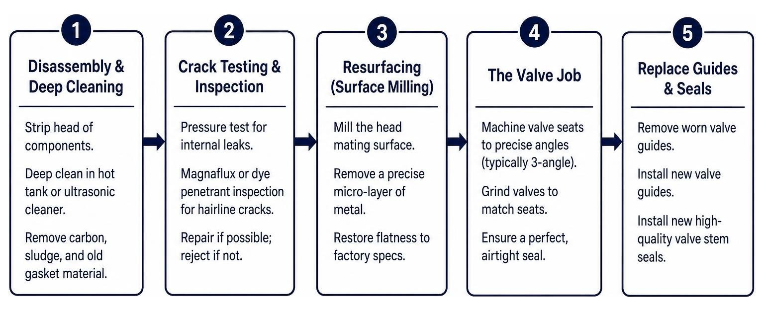 cylinder head rebuild workflow diagram