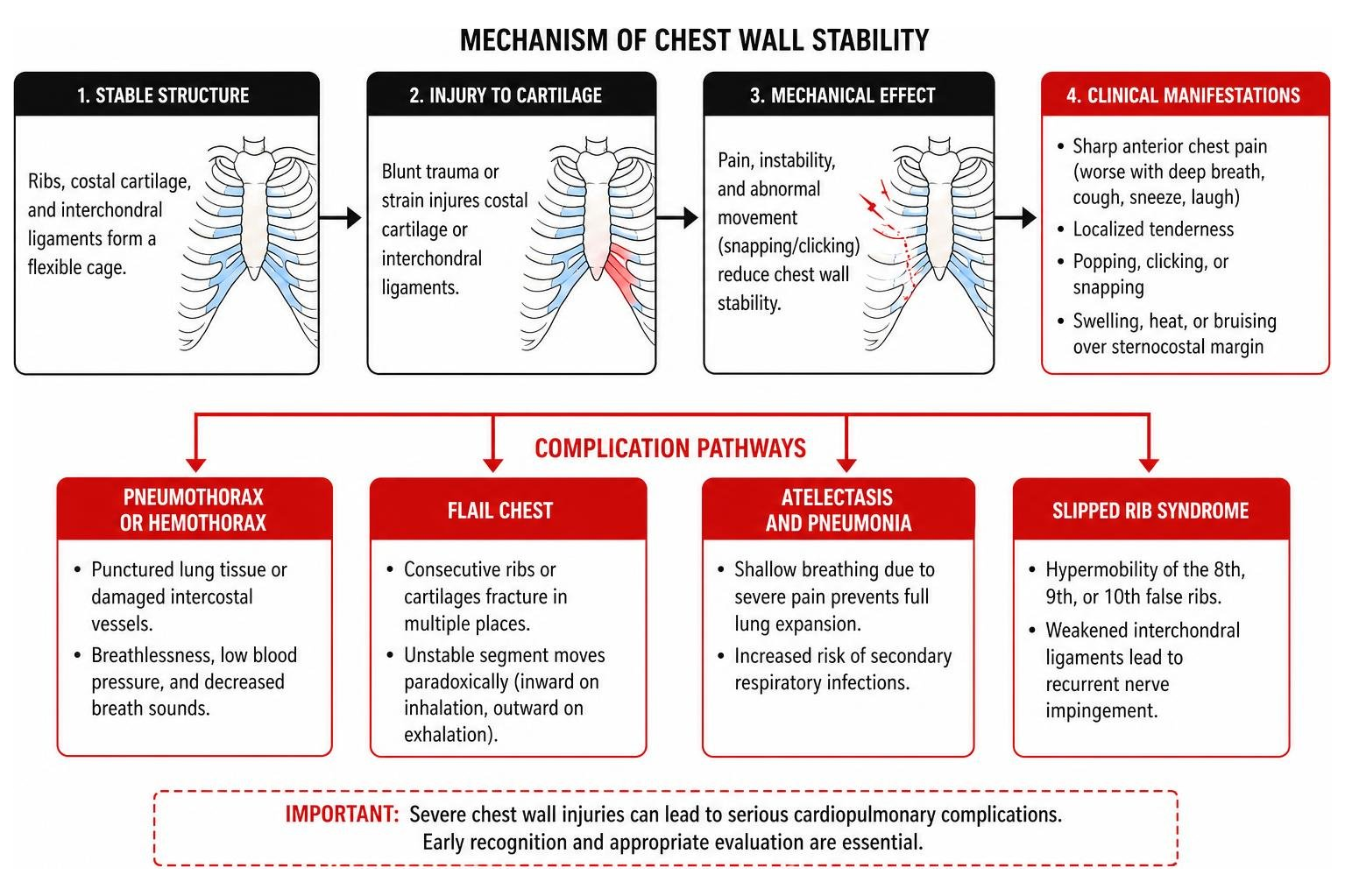Mechanism of chest wall stability and complication pathways