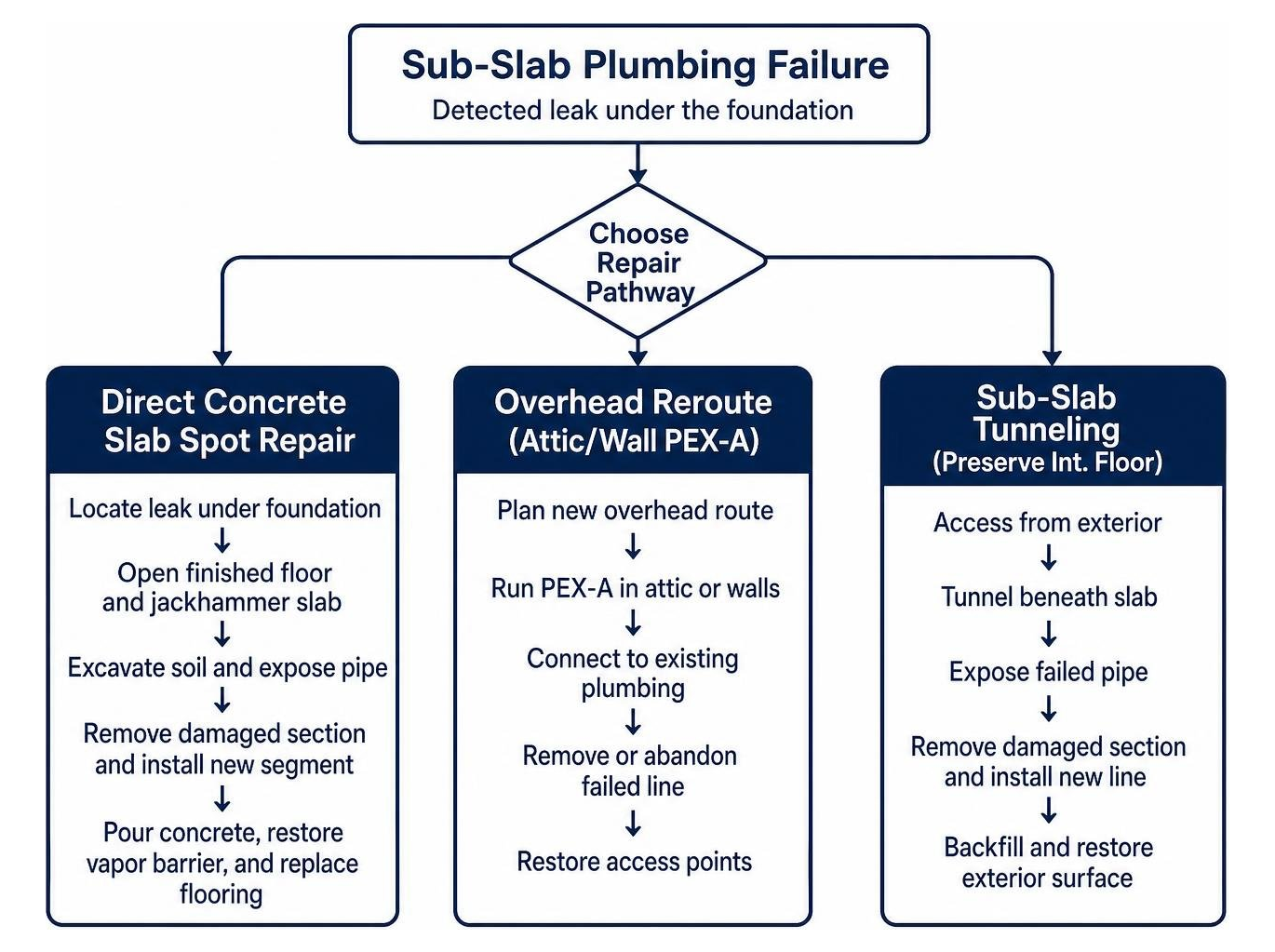 Decision pathways for addressing sub-slab plumbing failures Decision pathways for addressing sub-slab plumbing failures