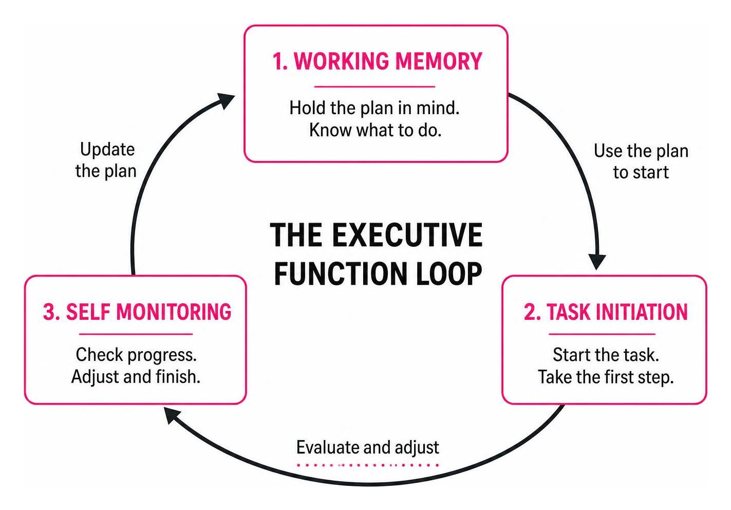 The executive function loop showing working memory task initiation and self monitoring The executive function loop showing working memory task initiation and self monitoring
