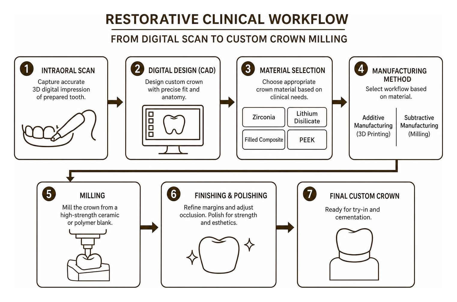 restorative clinical workflow from digital scan to custom crown milling