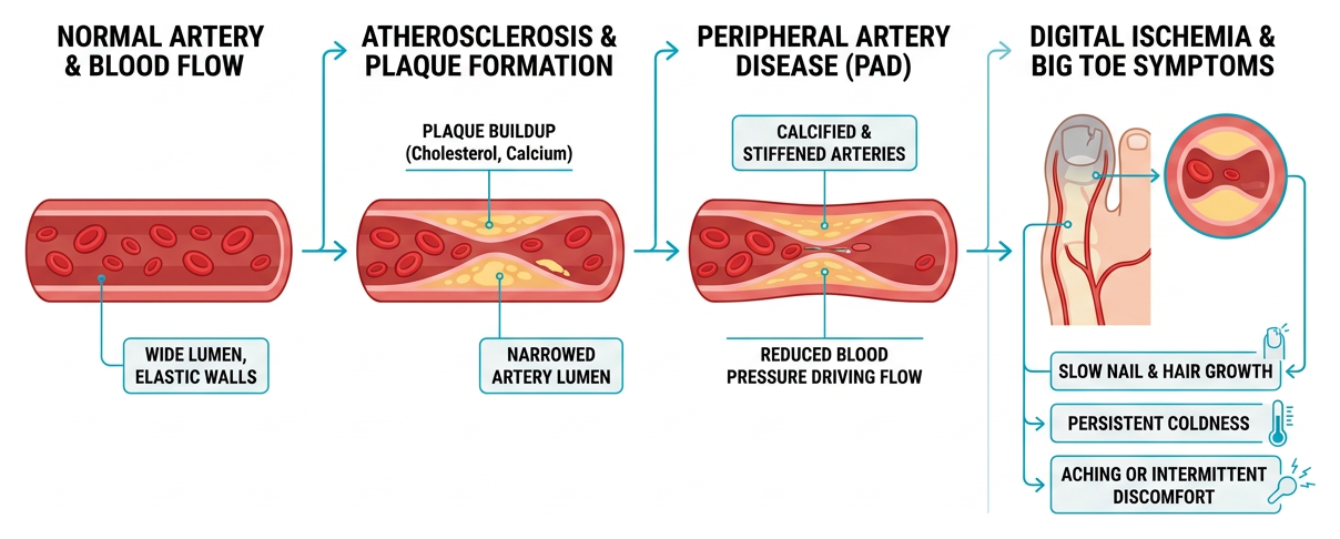 Diagram of arterial narrowing and digital blood flow restriction
