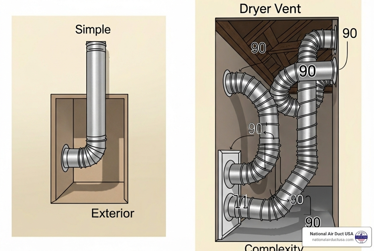 Simple vs complex dryer vent path - how much does it cost to replace dryer vent Simple vs complex dryer vent path - how much does it cost to replace dryer vent