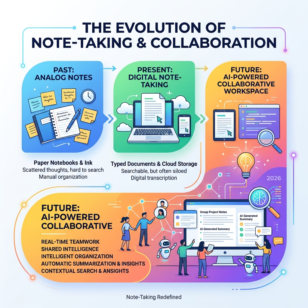 Evolution from paper notes to AI collaborative workspace infographic - ai collaborative note app infographic Evolution from paper notes to AI collaborative workspace infographic - ai collaborative note app infographic