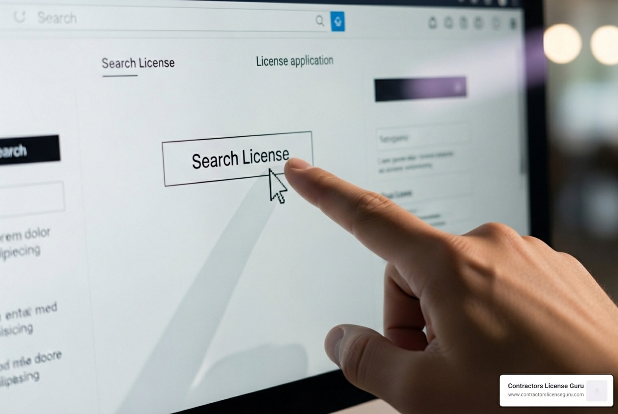 cursor hovering over a "Search License" button on a computer screen - builders registration check