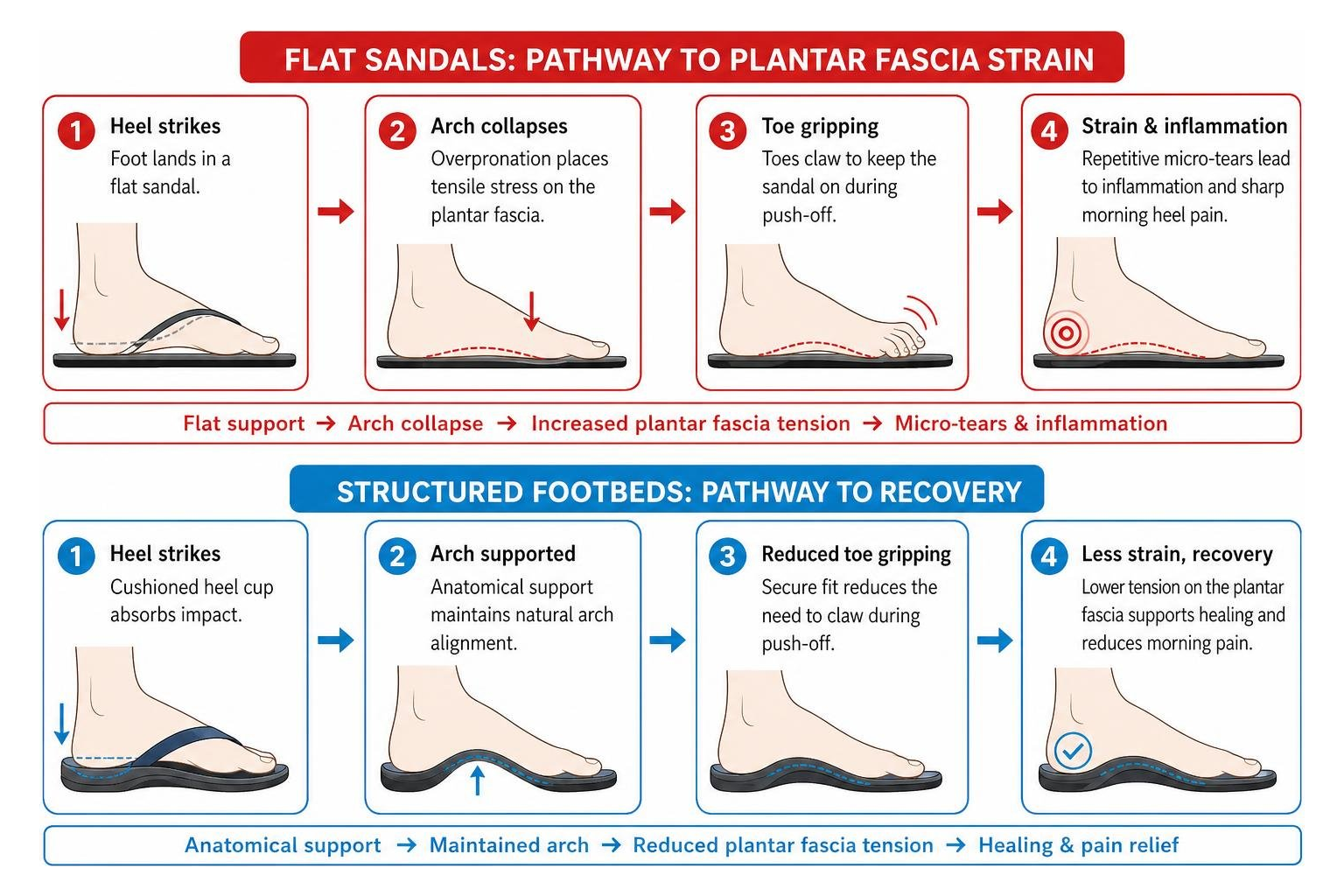 process of plantar fascia strain from flat sandals versus recovery in structured footbeds process of plantar fascia strain from flat sandals versus recovery in structured footbeds