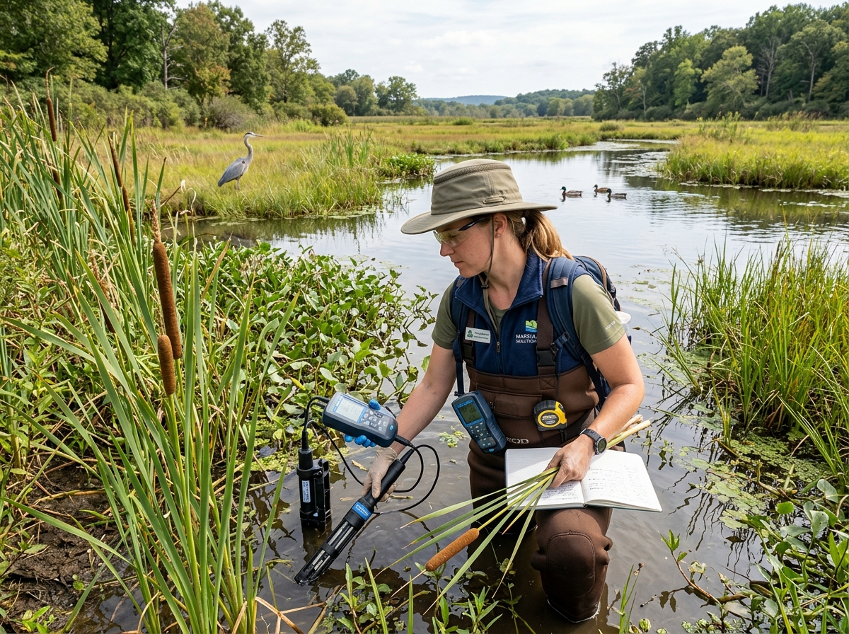An environmental consultant conducting a detailed wetland study in a natural habitat - davey resource group jobs An environmental consultant conducting a detailed wetland study in a natural habitat - davey resource group jobs
