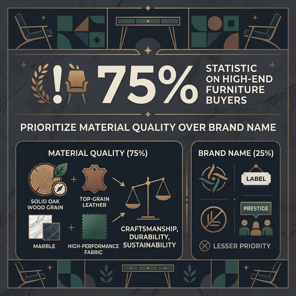Stat showing that 75% of high-end furniture buyers prioritize material quality over brand name - High-end interior Stat showing that 75% of high-end furniture buyers prioritize material quality over brand name - High-end interior