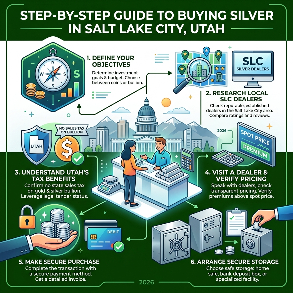 Step-by-step guide to buying silver in Salt Lake City Utah - Salt Lake silver investment infographic 