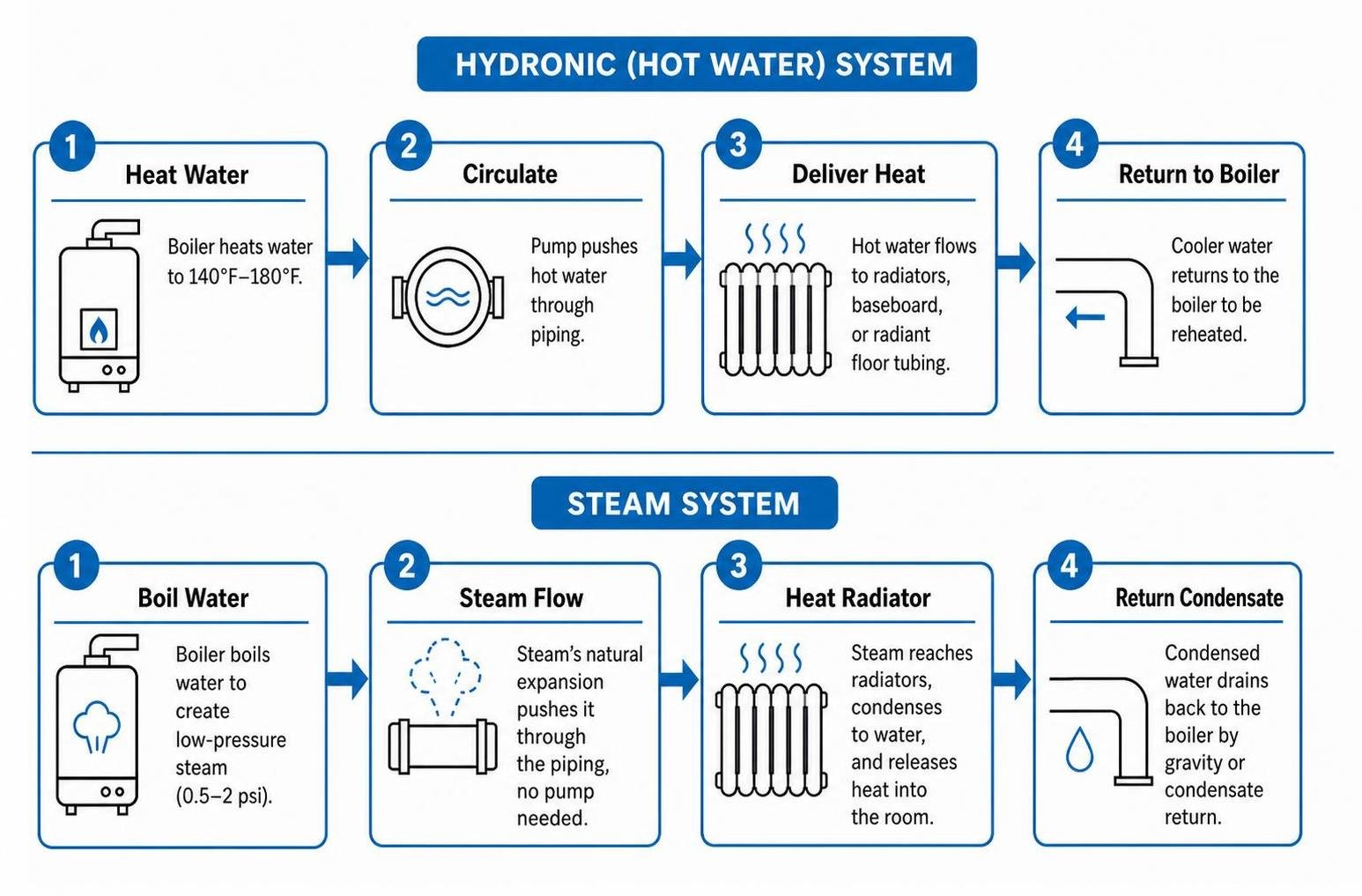 hydronic versus steam heating operational comparison