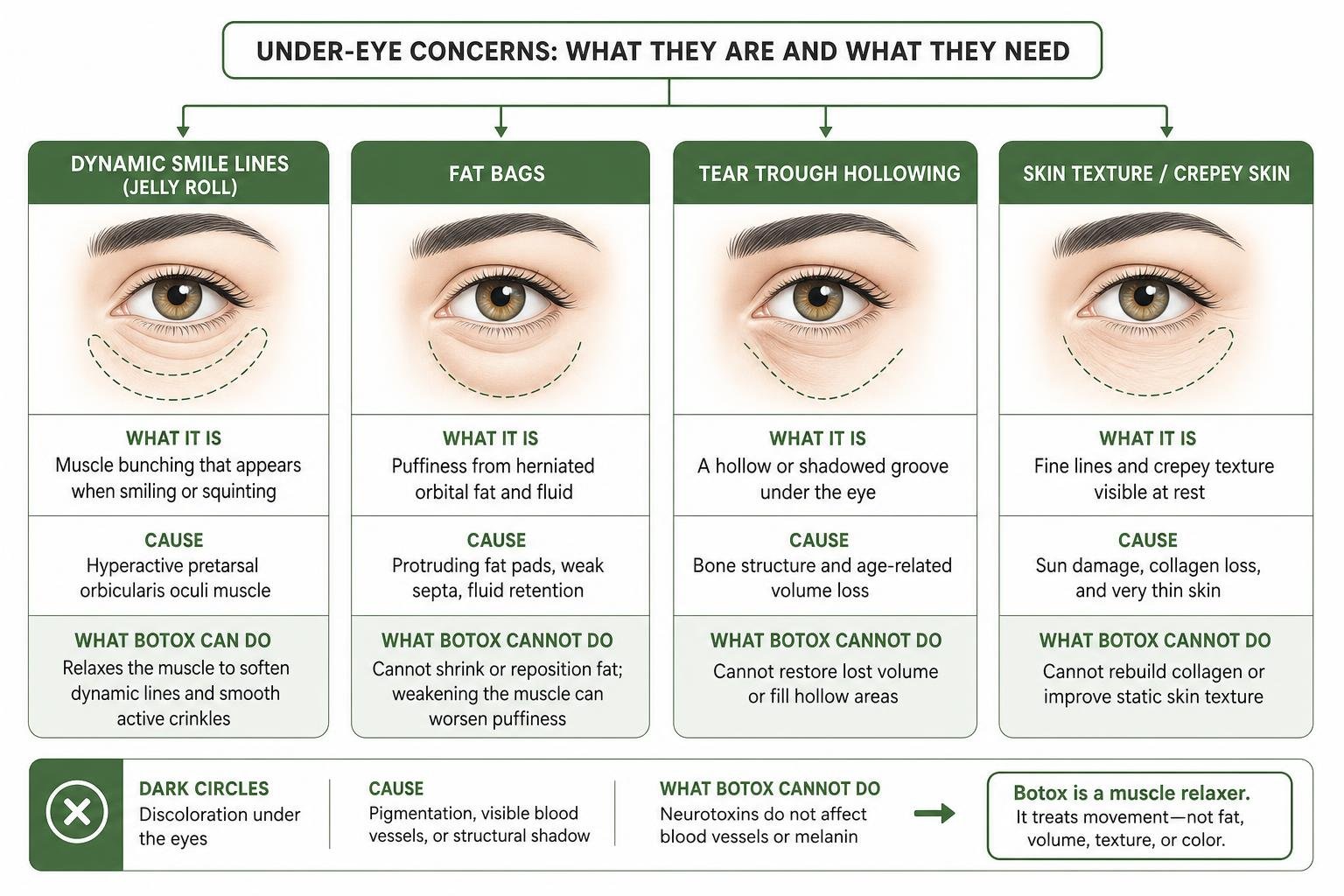 Framework distinguishing dynamic smile lines, fat bags, tear troughs, and skin texture Framework distinguishing dynamic smile lines, fat bags, tear troughs, and skin texture