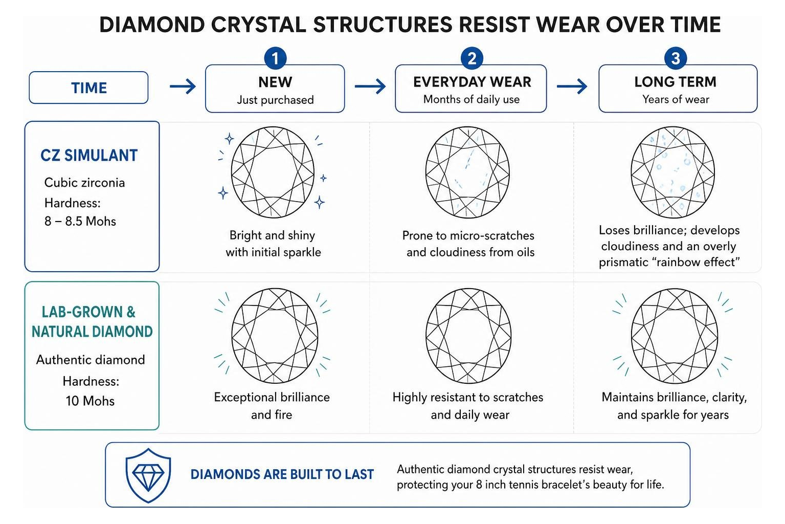comparison process showing how diamond crystal structures resist wear over time