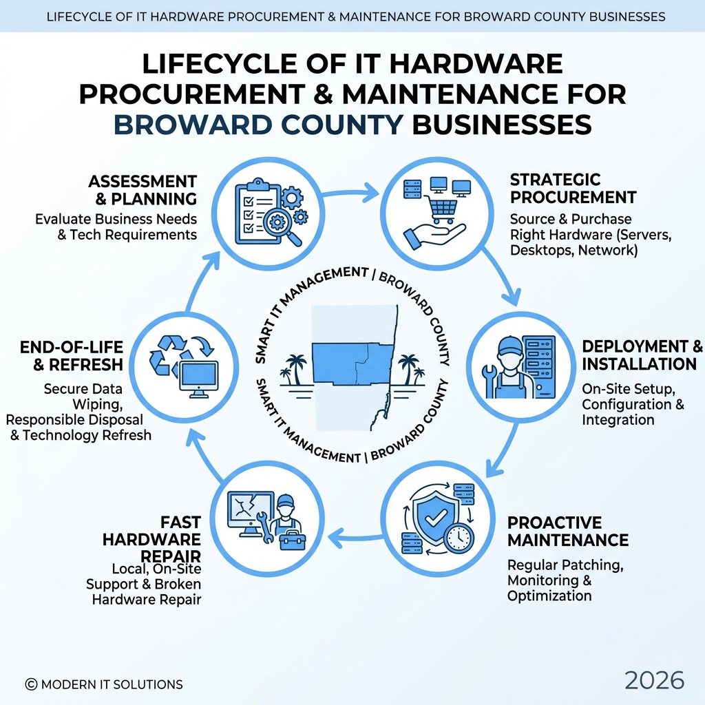 Lifecycle of IT hardware procurement and maintenance for Broward County businesses - broward county it services infographic Lifecycle of IT hardware procurement and maintenance for Broward County businesses - broward county it services infographic