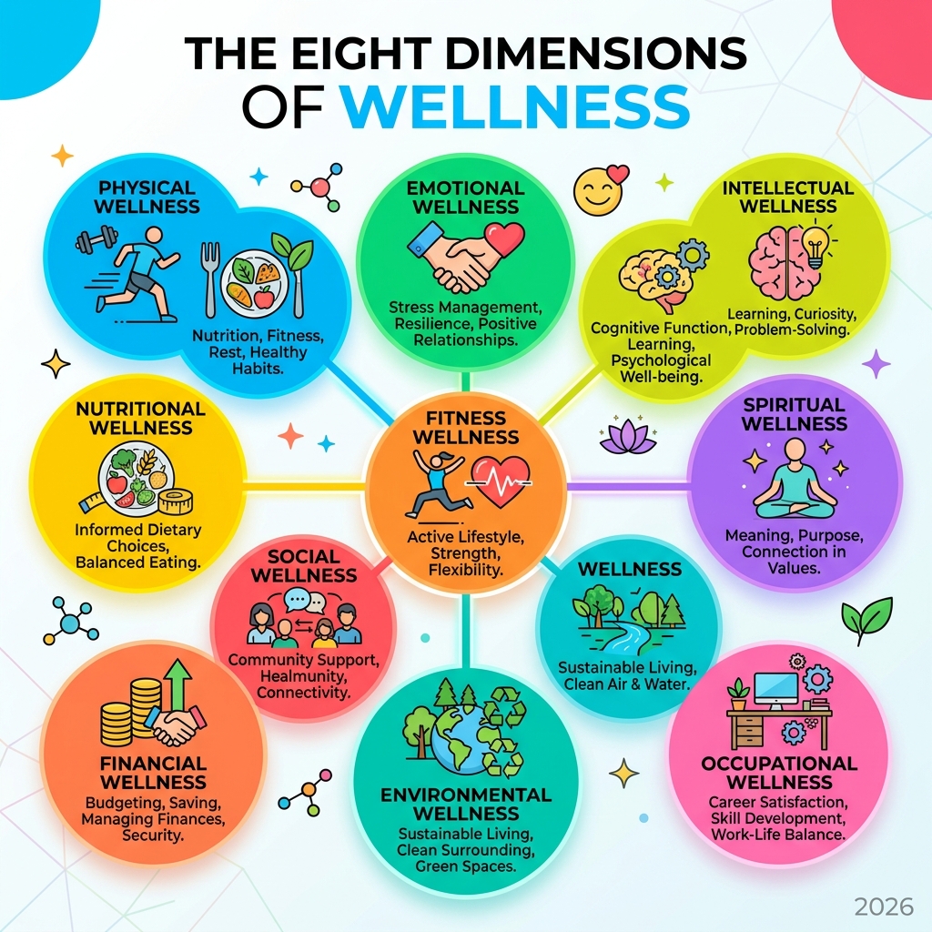 Infographic on the Eight Dimensions of Wellness - healthcare and wellness infographic
