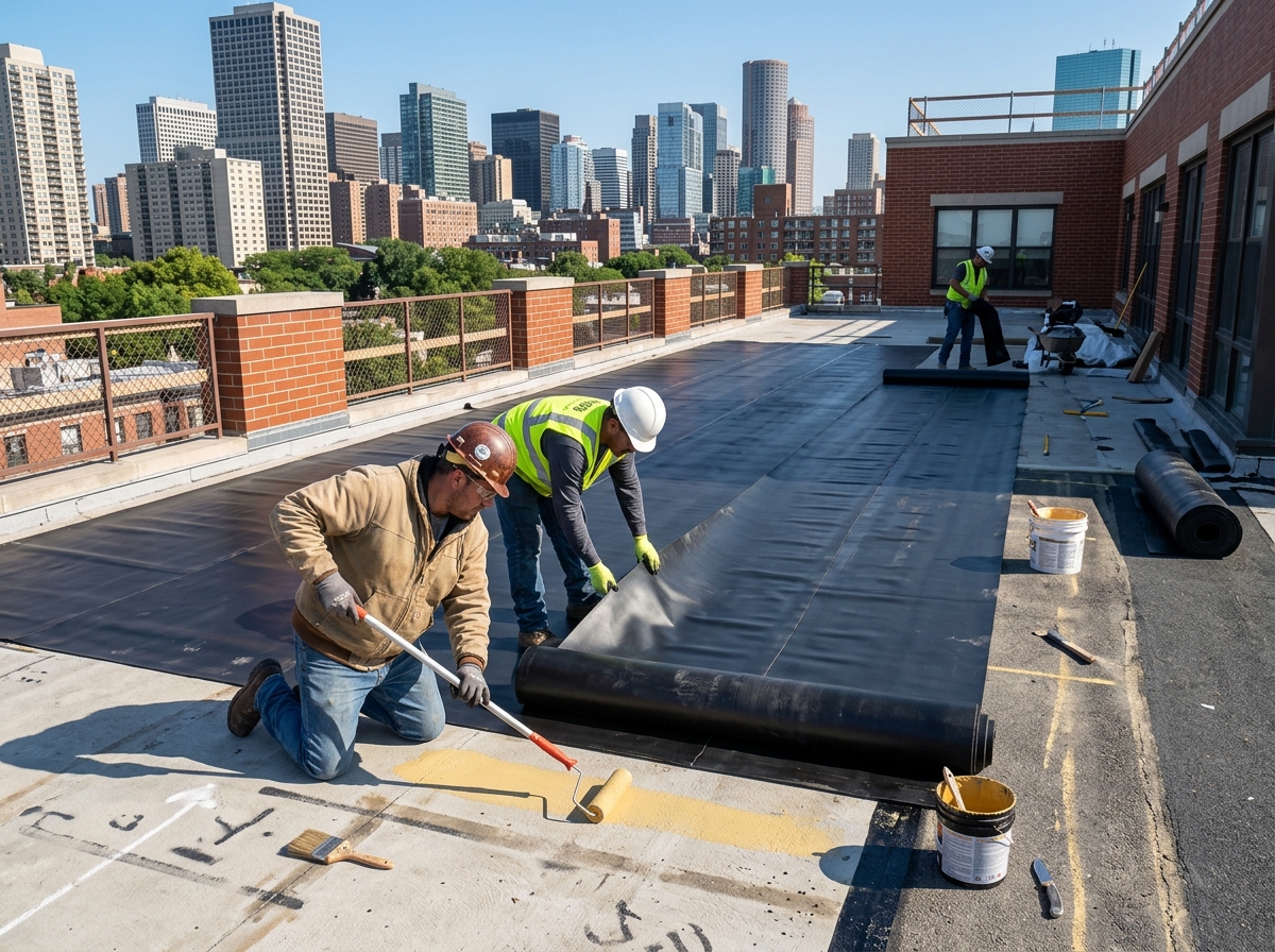 Waterproofing membrane installation on a rooftop terrace - design for terrace garden