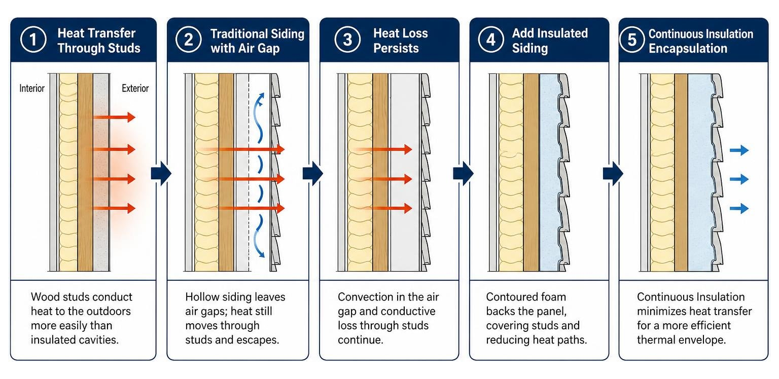 Thermal envelope process: from heat transfer through studs to continuous insulation encapsulation