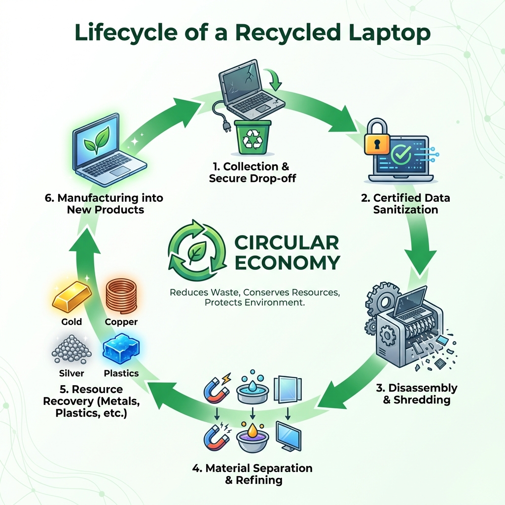 Infographic: Lifecycle of a Recycled Laptop - downers grove recycling center infographic 