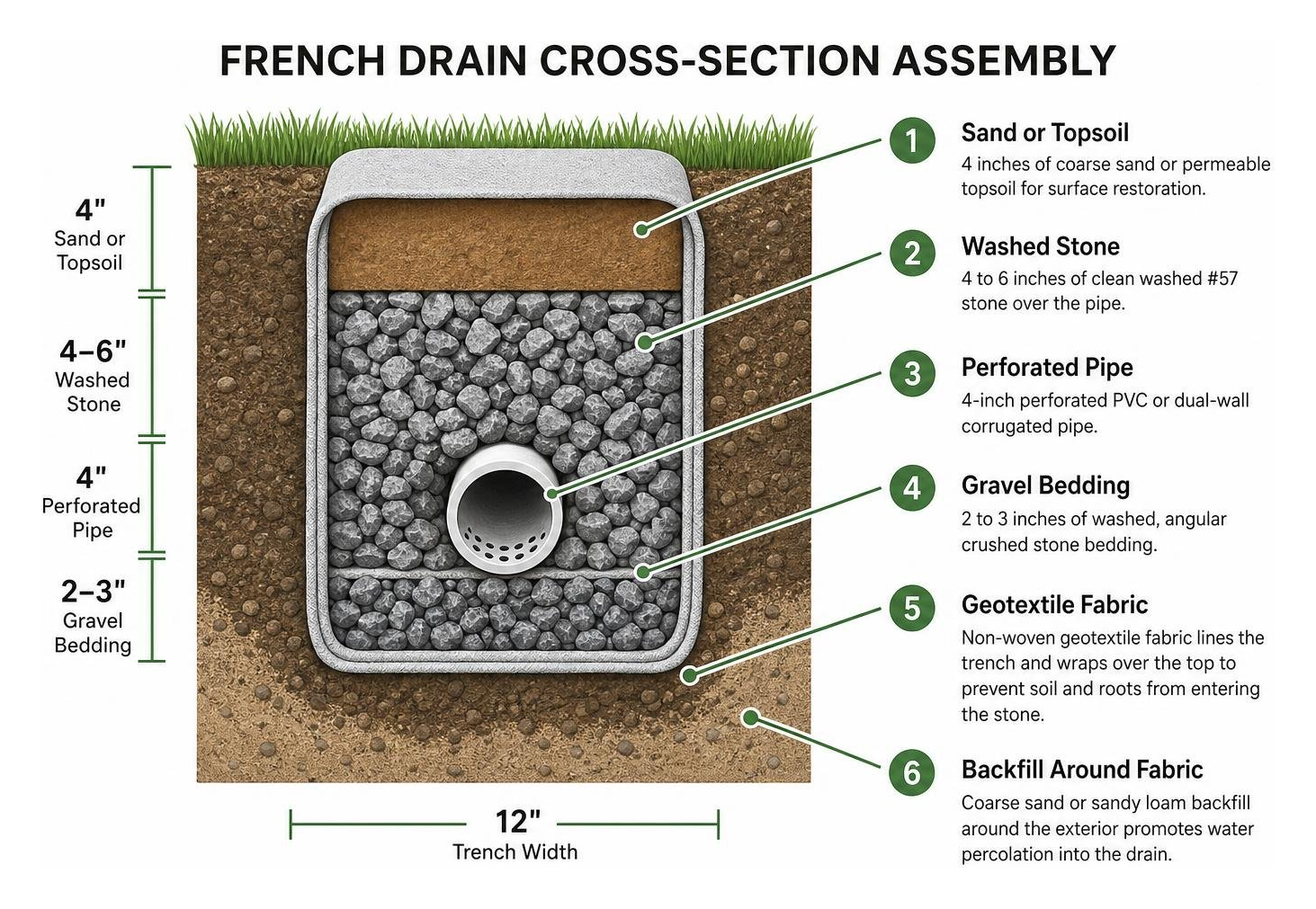 French drain cross-section assembly French drain cross-section assembly