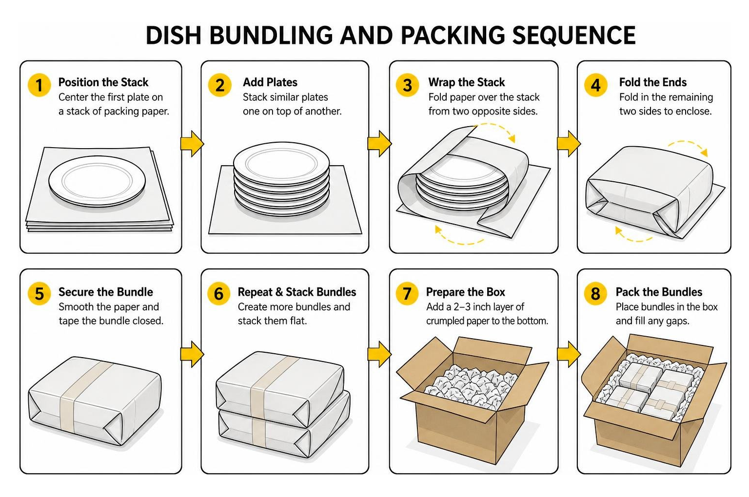 Dish bundling and packing sequence