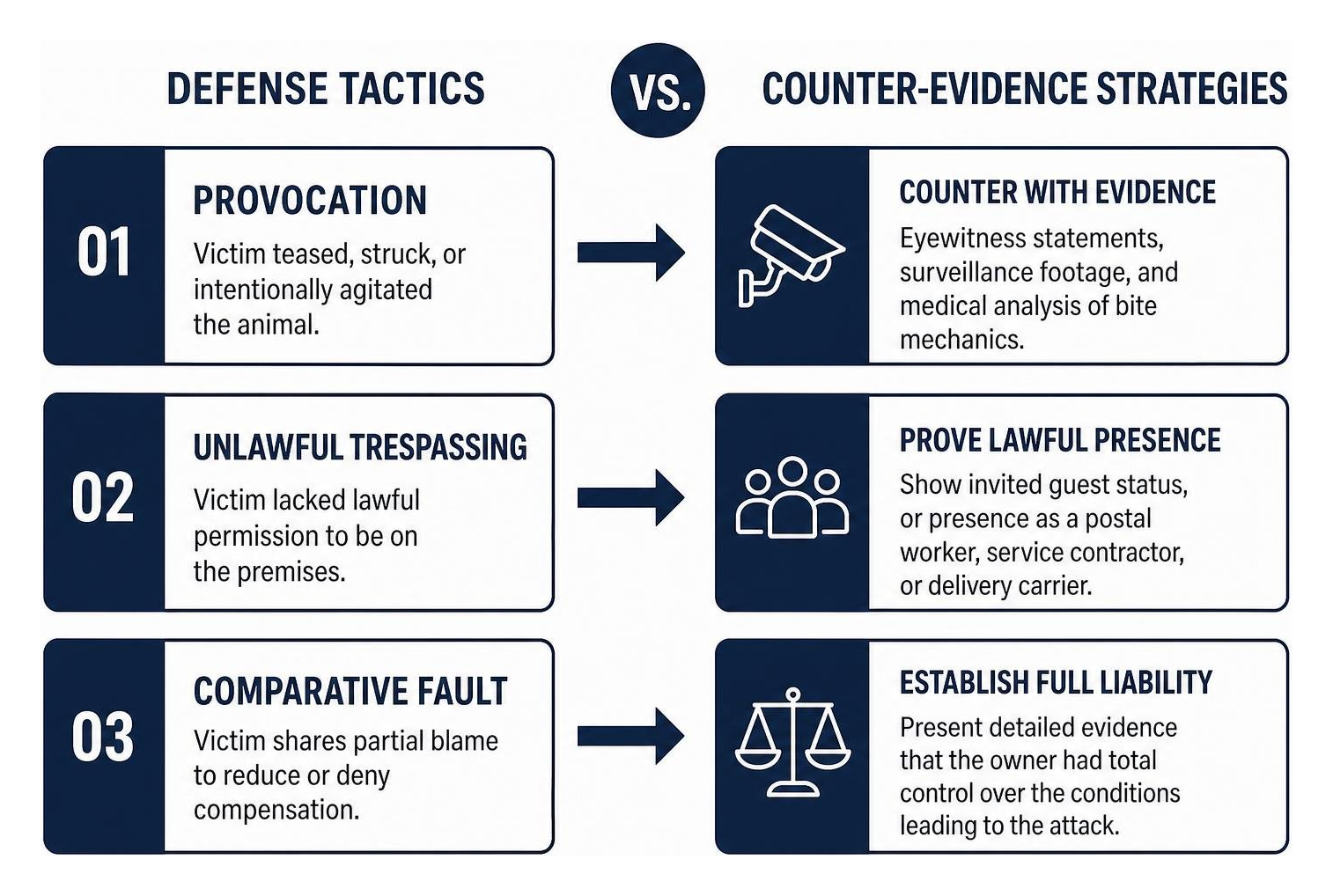 Comparison of defense tactics versus counter-evidence strategies Comparison of defense tactics versus counter-evidence strategies