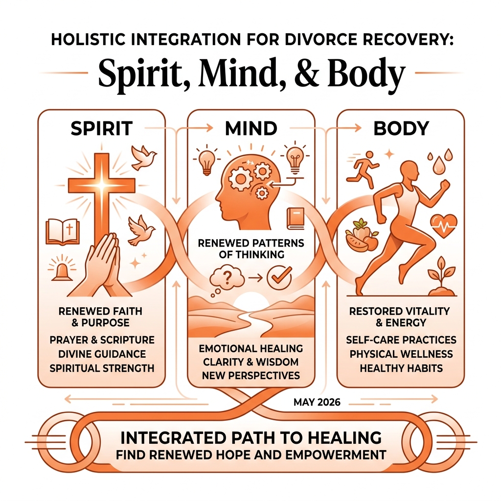 Holistic integration of spirit, mind, and body in recovery - Christian coach for divorce infographic