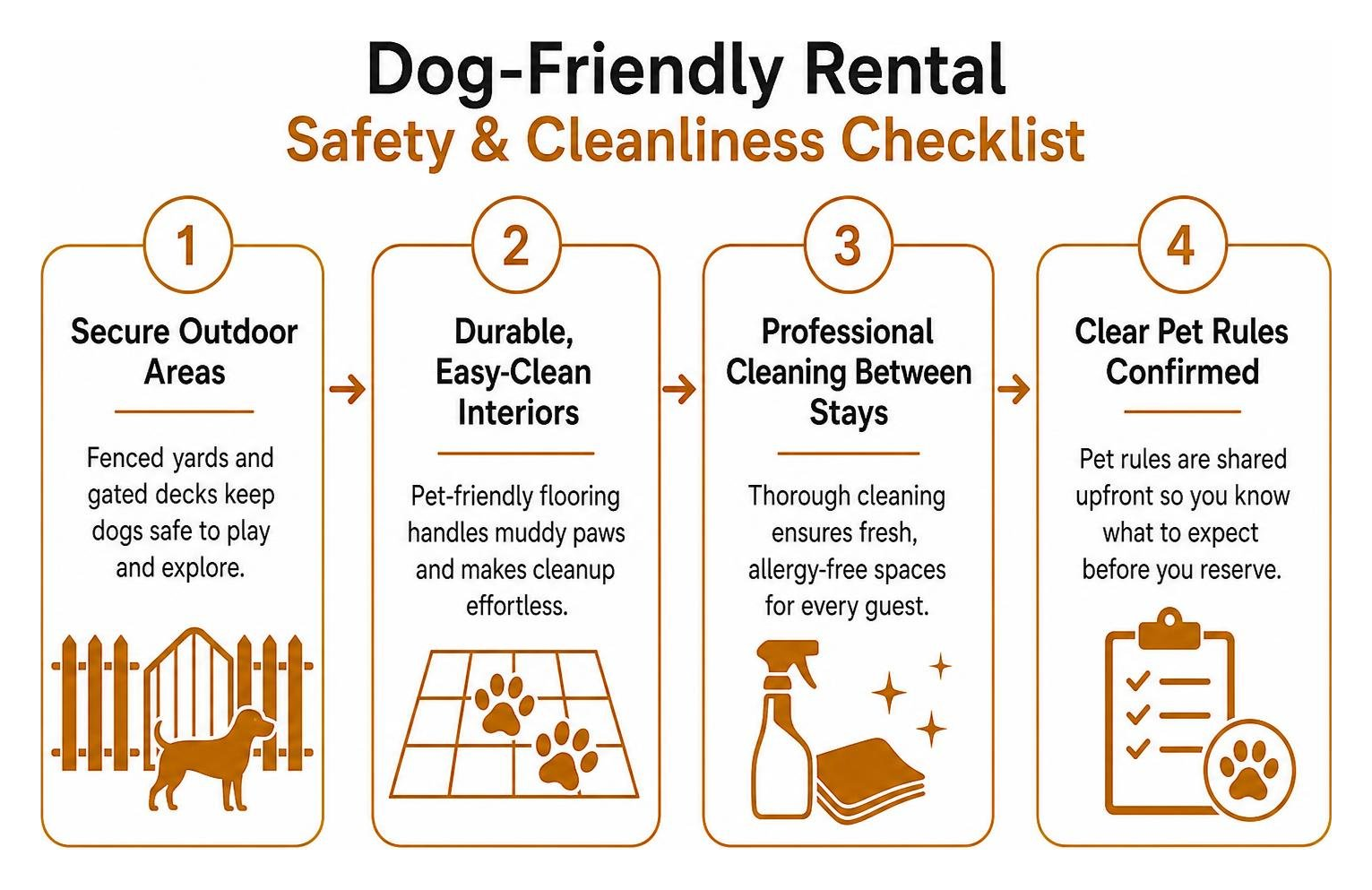 Dog-friendly rental safety and cleanliness checklist diagram