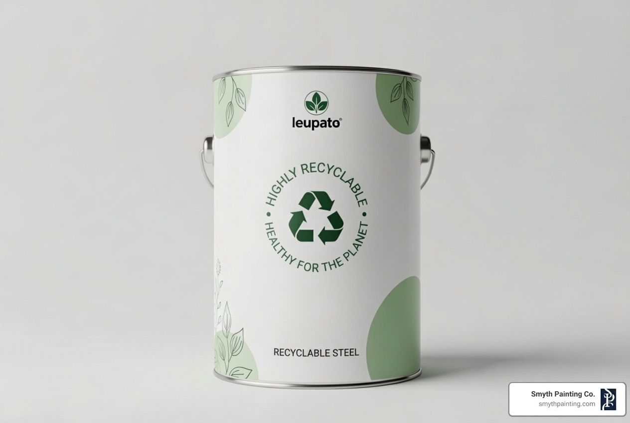A paint can with a "Zero VOC" and "Eco-Friendly" label - environmentally friendly paint A paint can with a "Zero VOC" and "Eco-Friendly" label - environmentally friendly paint