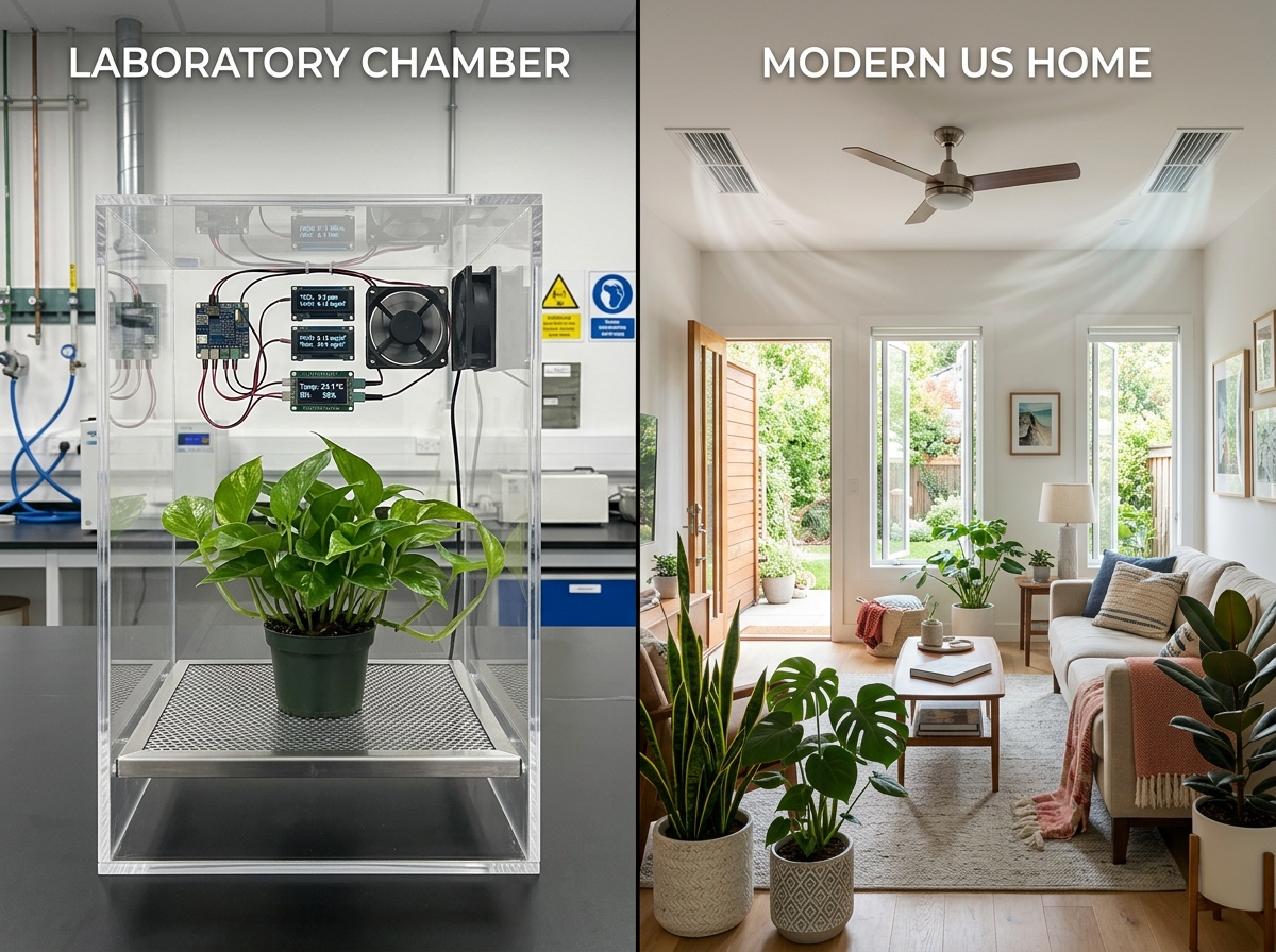 Comparing lab chambers to modern home ventilation - air quality and plants